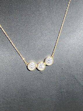 3CT Gold over 925 Three-Stone Bezel Set Moissanite Necklace